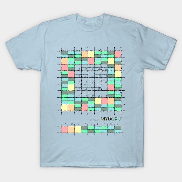 Mydoku_003_H001_003_F: Sudoku, Sudoku coloring, logic, logic puzzle, holiday puzzle, fun, away from screen T-Shirt by Mydoku